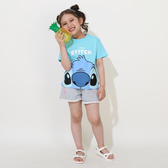 【ベビードール】スティッチ BIGキャラ Tシャツ 0573K / ベビーサイズ キッズ トップス 半袖 天竺素材 目立つ