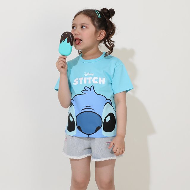 【ベビードール】スティッチ BIGキャラ Tシャツ 0573K / ベビーサイズ キッズ トップス 半袖 天竺素材 目立つ
