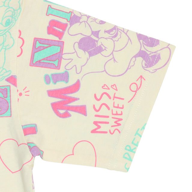 【ベビードール】ミニー デイジー 親子お揃い カラフル総柄 Tシャツ 0576K / ベビーサイズ キッズ リンクコーデ ペアルック 親子コーデ トップス 半袖 天竺素材 レトロ ポップ