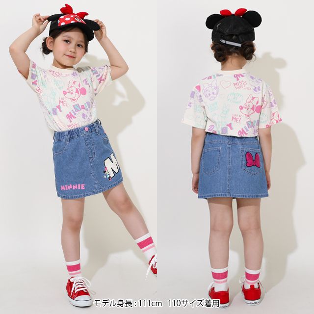 【ベビードール】ミニー デイジー 親子お揃い カラフル総柄 Tシャツ 0576K / ベビーサイズ キッズ リンクコーデ ペアルック 親子コーデ トップス 半袖 天竺素材 レトロ ポップ