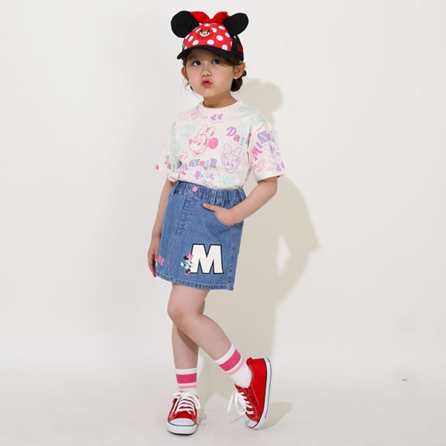 【ベビードール】ミニー デイジー 親子お揃い カラフル総柄 Tシャツ 0576K / ベビーサイズ キッズ リンクコーデ ペアルック 親子コーデ トップス 半袖 天竺素材 レトロ ポップ