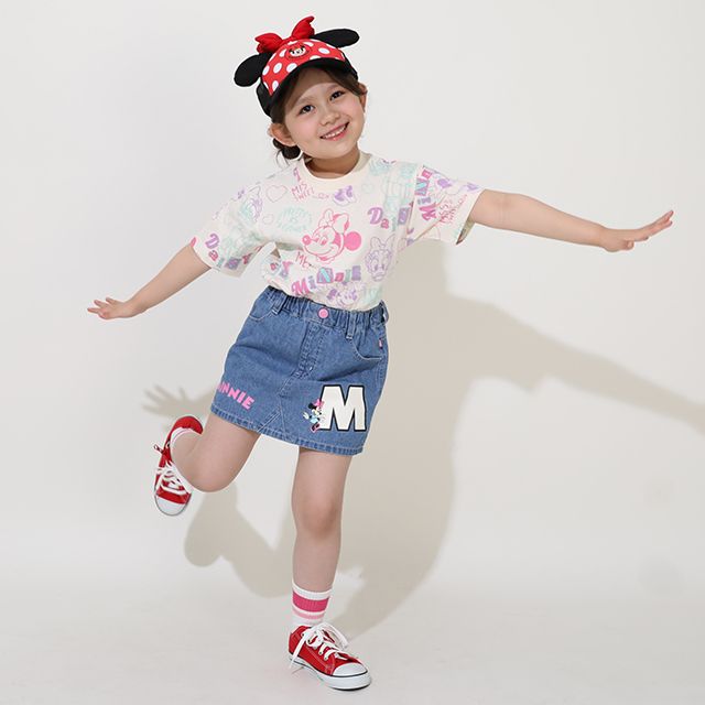 【ベビードール】ミニー デイジー 親子お揃い カラフル総柄 Tシャツ 0576K / ベビーサイズ キッズ リンクコーデ ペアルック 親子コーデ トップス 半袖 天竺素材 レトロ ポップ