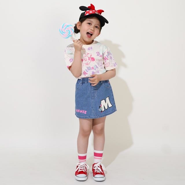 【ベビードール】ミニー デイジー 親子お揃い カラフル総柄 Tシャツ 0576K / ベビーサイズ キッズ リンクコーデ ペアルック 親子コーデ トップス 半袖 天竺素材 レトロ ポップ