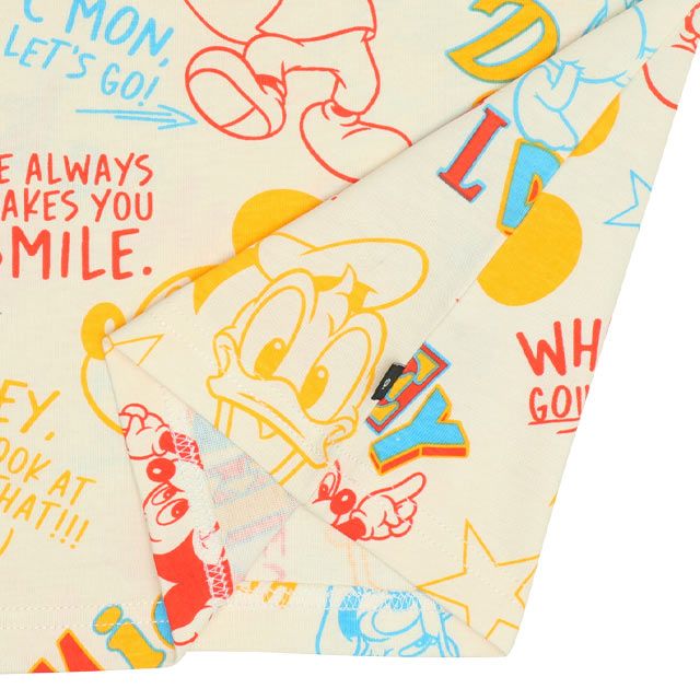 【ベビードール】ミッキー ドナルド 親子お揃い カラフル総柄 Tシャツ 0576A / 大人 ユニセックス 男女兼用 リンクコーデ ペアルック 親子コーデ トップス 半袖 天竺素材 レトロ ポップ