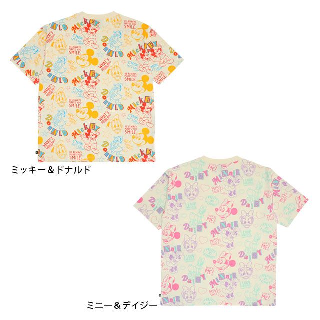 【ベビードール】ミッキー ドナルド 親子お揃い カラフル総柄 Tシャツ 0576A / 大人 ユニセックス 男女兼用 リンクコーデ ペアルック 親子コーデ トップス 半袖 天竺素材 レトロ ポップ