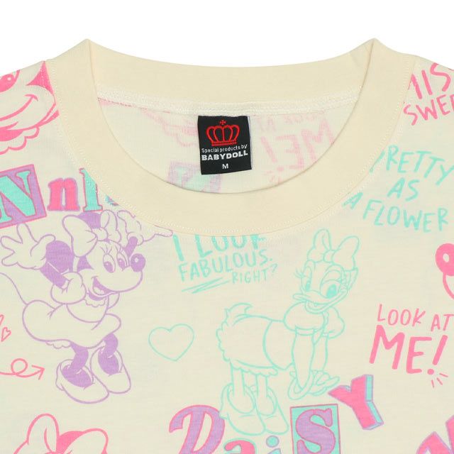 【ベビードール】ミニー デイジー 親子お揃い カラフル総柄 Tシャツ 0576A / 大人 ユニセックス 男女兼用 リンクコーデ ペアルック 親子コーデ トップス 半袖 天竺素材 レトロ ポップ