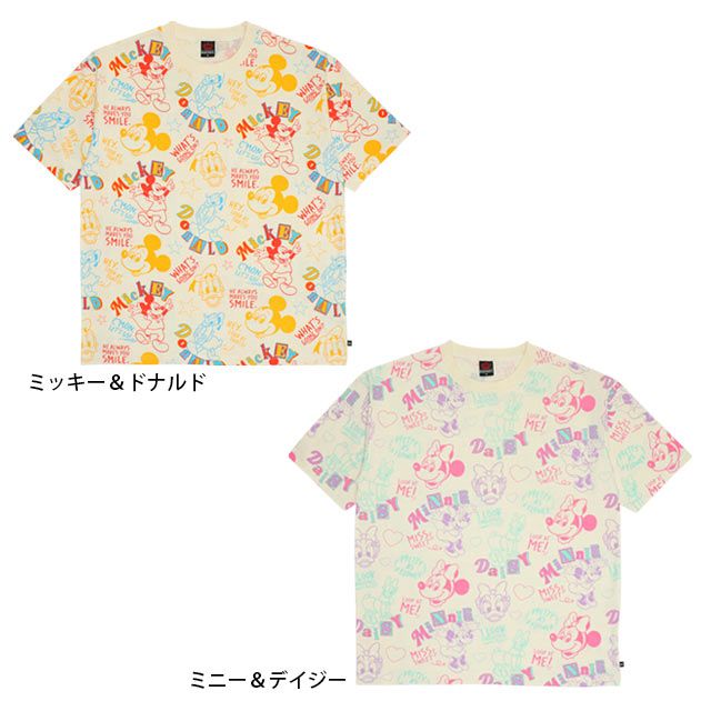 【ベビードール】ミニー デイジー 親子お揃い カラフル総柄 Tシャツ 0576A / 大人 ユニセックス 男女兼用 リンクコーデ ペアルック 親子コーデ トップス 半袖 天竺素材 レトロ ポップ