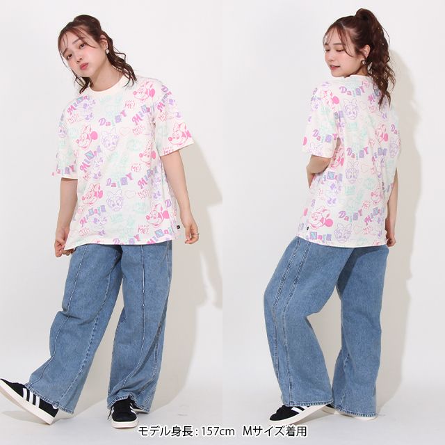 【ベビードール】ミニー デイジー 親子お揃い カラフル総柄 Tシャツ 0576A / 大人 ユニセックス 男女兼用 リンクコーデ ペアルック 親子コーデ トップス 半袖 天竺素材 レトロ ポップ