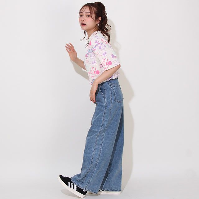 【ベビードール】ミニー デイジー 親子お揃い カラフル総柄 Tシャツ 0576A / 大人 ユニセックス 男女兼用 リンクコーデ ペアルック 親子コーデ トップス 半袖 天竺素材 レトロ ポップ