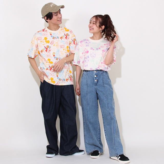 【ベビードール】ミニー デイジー 親子お揃い カラフル総柄 Tシャツ 0576A / 大人 ユニセックス 男女兼用 リンクコーデ ペアルック 親子コーデ トップス 半袖 天竺素材 レトロ ポップ