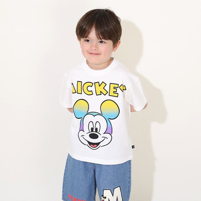 【ベビードール】ミッキー 親子お揃い グラデーションキャラクター Tシャツ 0577K / ベビーサイズ キッズ リンクコーデ ペアルック 親子コーデ トップス 半袖 天竺素材