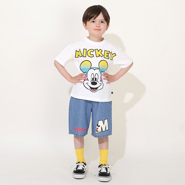 【ベビードール】ミッキー 親子お揃い グラデーションキャラクター Tシャツ 0577K / ベビーサイズ キッズ リンクコーデ ペアルック 親子コーデ トップス 半袖 天竺素材