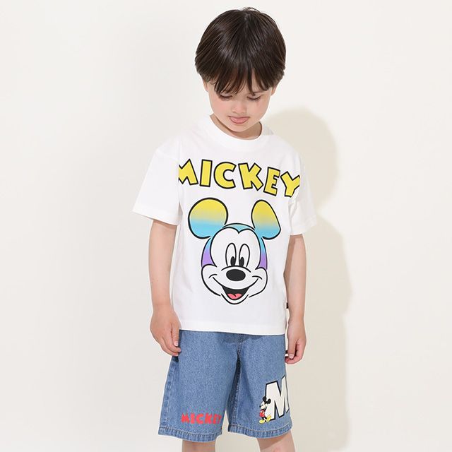 【ベビードール】ミッキー 親子お揃い グラデーションキャラクター Tシャツ 0577K / ベビーサイズ キッズ リンクコーデ ペアルック 親子コーデ トップス 半袖 天竺素材