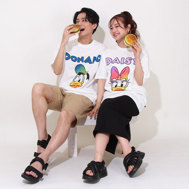 【ベビードール】ドナルド 親子お揃い グラデーションキャラクター Tシャツ 0577A / 大人 ユニセックス 男女兼用 リンクコーデ ペアルック 親子コーデ トップス 半袖 天竺素材