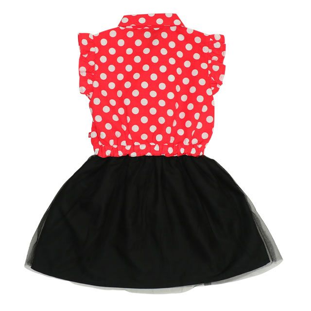 【ベビードール】ミニー デニムドッキングワンピース 0579K / ベビーサイズ キッズ ワンピ スカート ノースリーブ タンガリーシャツ チュール フリル ウエスト総ゴム ゴム穴付き 水玉模様 ガーリー