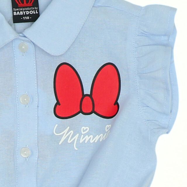 【ベビードール】ミニー デニムドッキングワンピース 0579K / ベビーサイズ キッズ ワンピ スカート ノースリーブ タンガリーシャツ チュール フリル ウエスト総ゴム ゴム穴付き 水玉模様 ガーリー