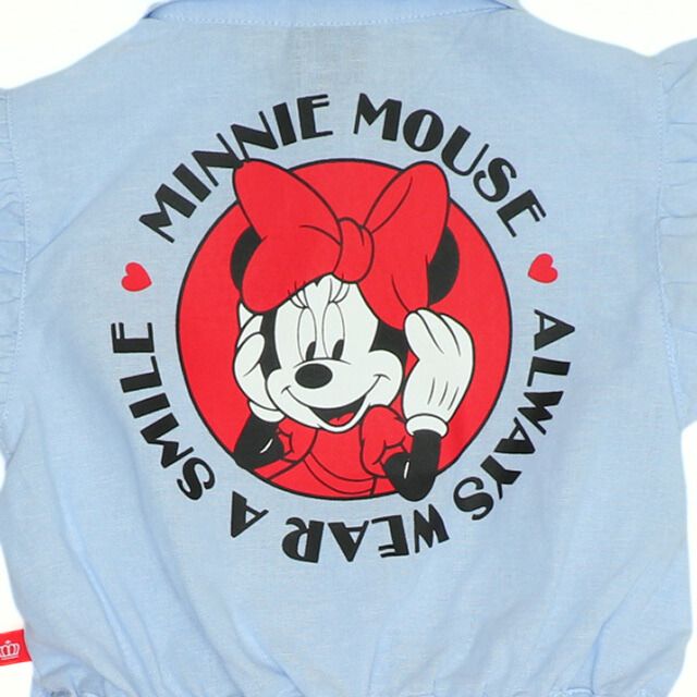 【ベビードール】ミニー デニムドッキングワンピース 0579K / ベビーサイズ キッズ ワンピ スカート ノースリーブ タンガリーシャツ チュール フリル ウエスト総ゴム ゴム穴付き 水玉模様 ガーリー