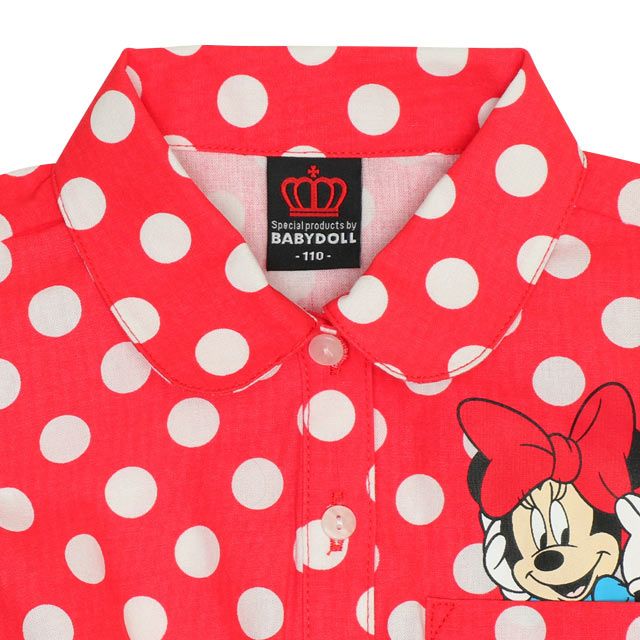 【ベビードール】ミニー デニムドッキングワンピース 0579K / ベビーサイズ キッズ ワンピ スカート ノースリーブ タンガリーシャツ チュール フリル ウエスト総ゴム ゴム穴付き 水玉模様 ガーリー