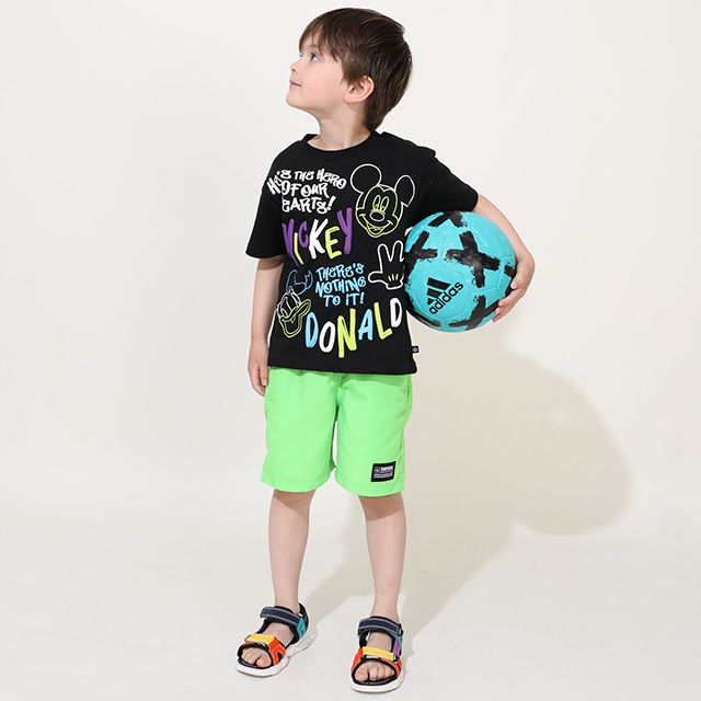 【ベビードール】ミッキー ドナルド 親子お揃い 発泡ネオンキャラクターTシャツ 0580K / ベビーサイズ キッズ トップス 半袖 リンクコーデ ペアルック 親子コーデ 蛍光色 天竺素材