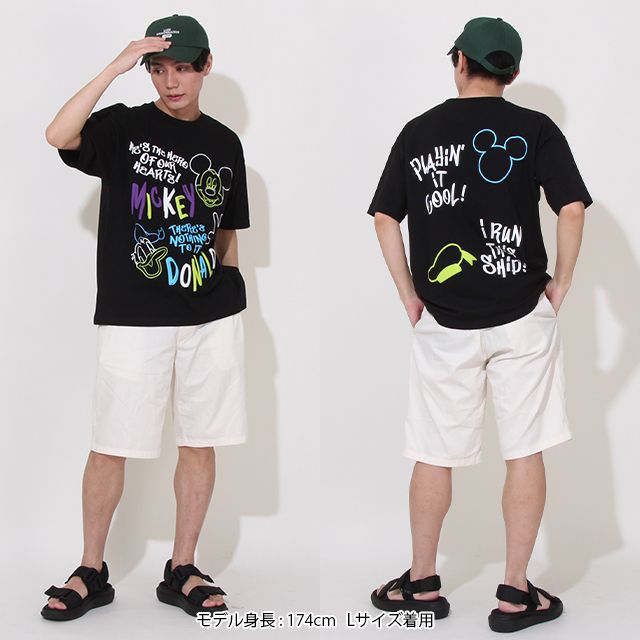 【ベビードール】ミッキー ドナルド 親子お揃い 発泡ネオンキャラクターTシャツ 0580A / トップス 半袖 大人 ユニセックス 男女兼用 リンクコーデ ペアルック 親子コーデ 蛍光色 天竺素材