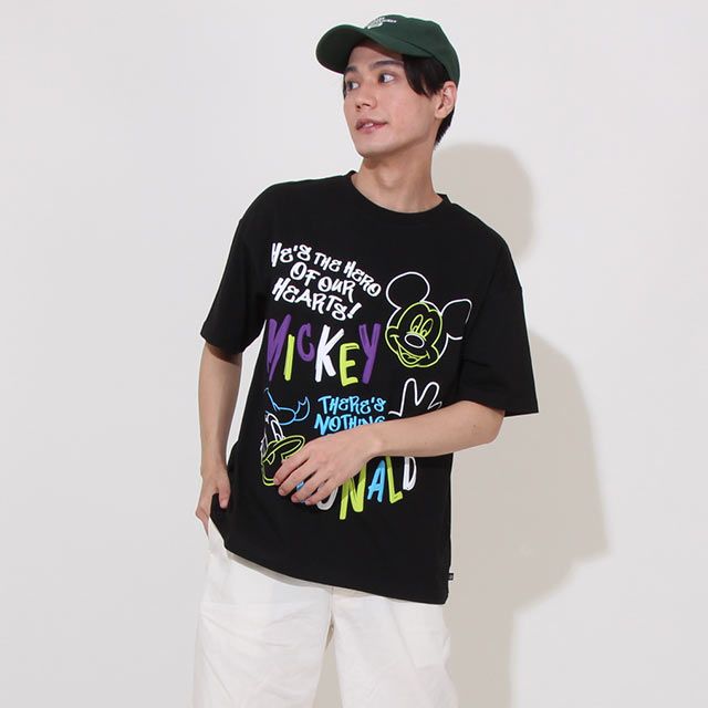 【ベビードール】ミッキー ドナルド 親子お揃い 発泡ネオンキャラクターTシャツ 0580A / トップス 半袖 大人 ユニセックス 男女兼用 リンクコーデ ペアルック 親子コーデ 蛍光色 天竺素材