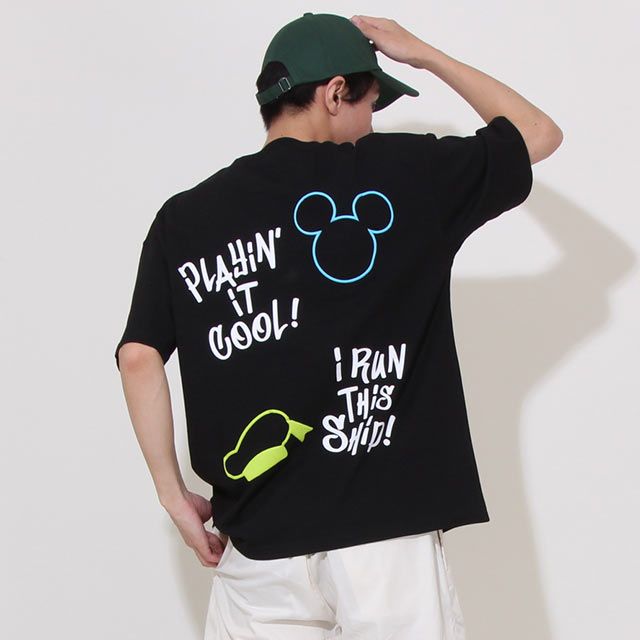 【ベビードール】ミッキー ドナルド 親子お揃い 発泡ネオンキャラクターTシャツ 0580A / トップス 半袖 大人 ユニセックス 男女兼用 リンクコーデ ペアルック 親子コーデ 蛍光色 天竺素材