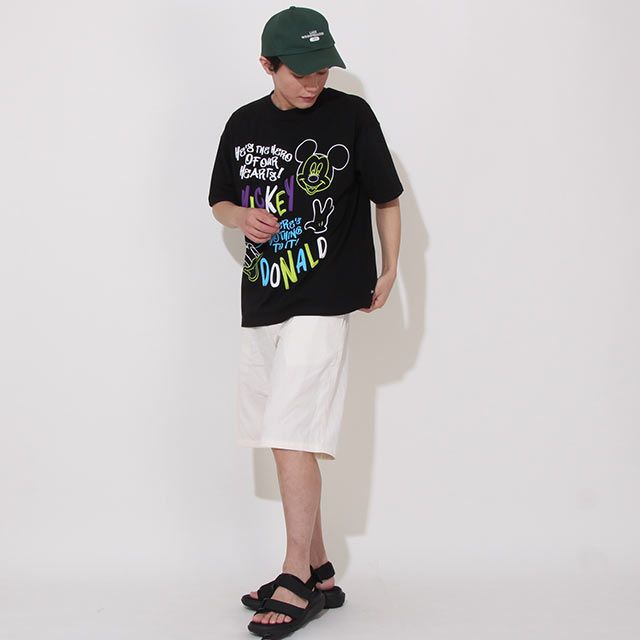 【ベビードール】ミッキー ドナルド 親子お揃い 発泡ネオンキャラクターTシャツ 0580A / トップス 半袖 大人 ユニセックス 男女兼用 リンクコーデ ペアルック 親子コーデ 蛍光色 天竺素材