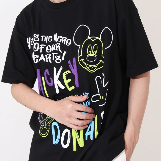 【ベビードール】ミッキー ドナルド 親子お揃い 発泡ネオンキャラクターTシャツ 0580A / トップス 半袖 大人 ユニセックス 男女兼用 リンクコーデ ペアルック 親子コーデ 蛍光色 天竺素材