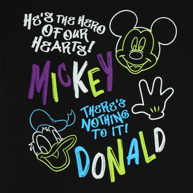 【ベビードール】ミッキー ドナルド 親子お揃い 発泡ネオンキャラクターTシャツ 0580A / トップス 半袖 大人 ユニセックス 男女兼用 リンクコーデ ペアルック 親子コーデ 蛍光色 天竺素材