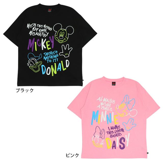 【ベビードール】ミニー デイジー 親子お揃い 発泡ネオンキャラクターTシャツ 0580A / トップス 半袖 大人 ユニセックス 男女兼用 リンクコーデ ペアルック 親子コーデ 蛍光色 天竺素材