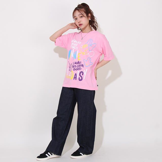 【ベビードール】ミニー デイジー 親子お揃い 発泡ネオンキャラクターTシャツ 0580A / トップス 半袖 大人 ユニセックス 男女兼用 リンクコーデ ペアルック 親子コーデ 蛍光色 天竺素材