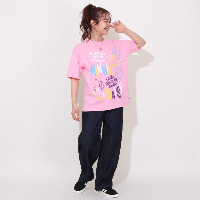 【ベビードール】ミニー デイジー 親子お揃い 発泡ネオンキャラクターTシャツ 0580A / トップス 半袖 大人 ユニセックス 男女兼用 リンクコーデ ペアルック 親子コーデ 蛍光色 天竺素材