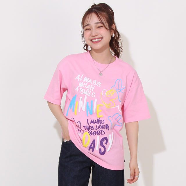 【ベビードール】ミニー デイジー 親子お揃い 発泡ネオンキャラクターTシャツ 0580A / トップス 半袖 大人 ユニセックス 男女兼用 リンクコーデ ペアルック 親子コーデ 蛍光色 天竺素材