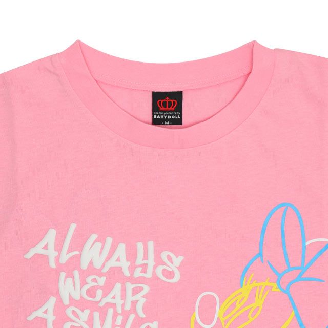 【ベビードール】ミニー デイジー 親子お揃い 発泡ネオンキャラクターTシャツ 0580A / トップス 半袖 大人 ユニセックス 男女兼用 リンクコーデ ペアルック 親子コーデ 蛍光色 天竺素材