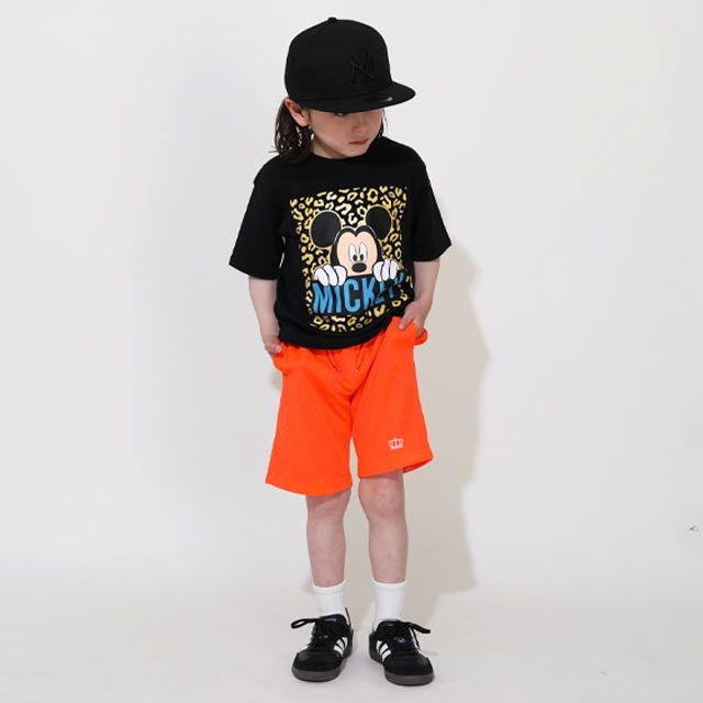 【ベビードール】ミッキー 親子お揃い ヒョウ柄キャラクター Tシャツ 0581K / ベビーサイズ キッズ リンクコーデ ペアルック 親子コーデ トップス 半袖 天竺素材 一部ラメプリント