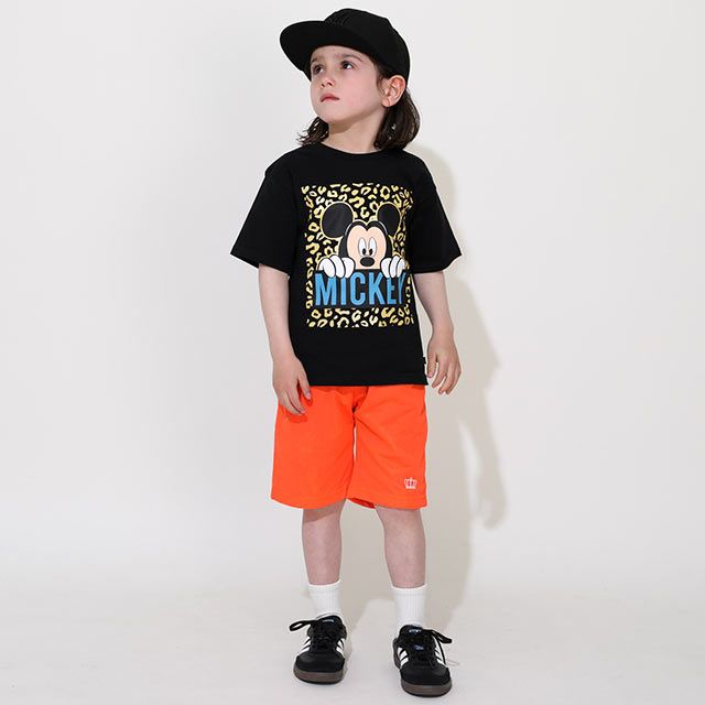 【ベビードール】ミッキー 親子お揃い ヒョウ柄キャラクター Tシャツ 0581K / ベビーサイズ キッズ リンクコーデ ペアルック 親子コーデ トップス 半袖 天竺素材 一部ラメプリント