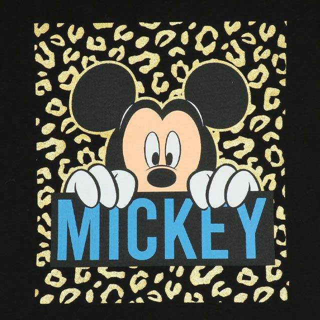 【ベビードール】ミッキー 親子お揃い ヒョウ柄キャラクター Tシャツ 0581K / ベビーサイズ キッズ リンクコーデ ペアルック 親子コーデ トップス 半袖 天竺素材 一部ラメプリント