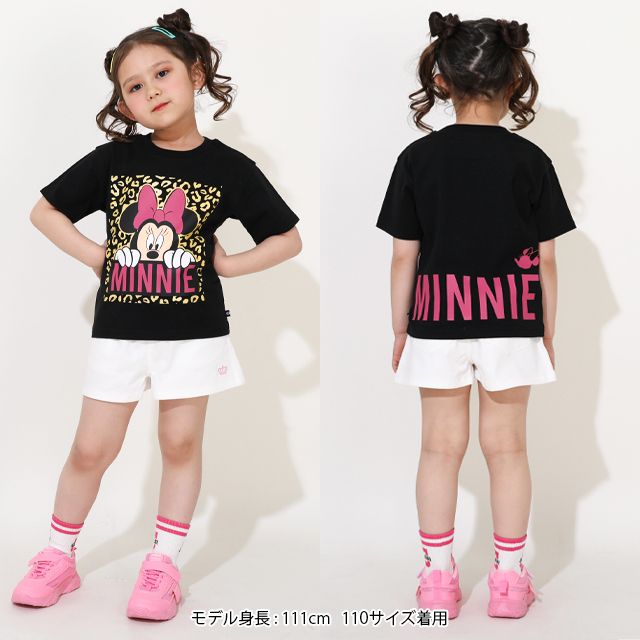 【ベビードール】ミニー 親子お揃い ヒョウ柄キャラクター Tシャツ 0581K / ベビーサイズ キッズ リンクコーデ ペアルック 親子コーデ トップス 半袖 天竺素材 一部ラメプリント