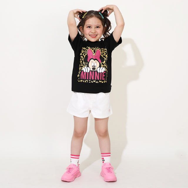 【ベビードール】ミニー 親子お揃い ヒョウ柄キャラクター Tシャツ 0581K / ベビーサイズ キッズ リンクコーデ ペアルック 親子コーデ トップス 半袖 天竺素材 一部ラメプリント