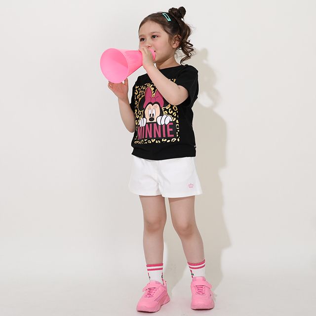 【ベビードール】ミニー 親子お揃い ヒョウ柄キャラクター Tシャツ 0581K / ベビーサイズ キッズ リンクコーデ ペアルック 親子コーデ トップス 半袖 天竺素材 一部ラメプリント