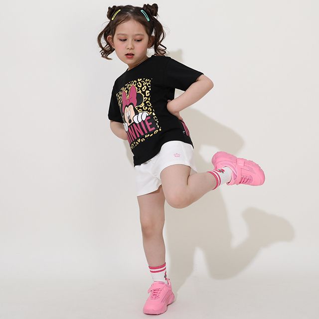 【ベビードール】ミニー 親子お揃い ヒョウ柄キャラクター Tシャツ 0581K / ベビーサイズ キッズ リンクコーデ ペアルック 親子コーデ トップス 半袖 天竺素材 一部ラメプリント