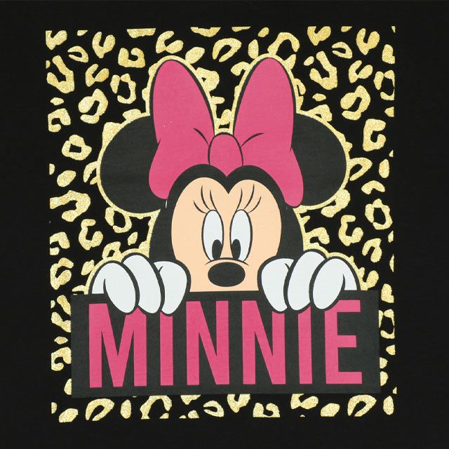 【ベビードール】ミニー 親子お揃い ヒョウ柄キャラクター Tシャツ 0581K / ベビーサイズ キッズ リンクコーデ ペアルック 親子コーデ トップス 半袖 天竺素材 一部ラメプリント