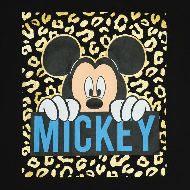 【ベビードール】ミッキー 親子お揃い ヒョウ柄キャラクター Tシャツ 0581A / 大人 ユニセックス 男女兼用 リンクコーデ ペアルック 親子コーデ トップス 半袖 天竺素材 一部ラメプリント