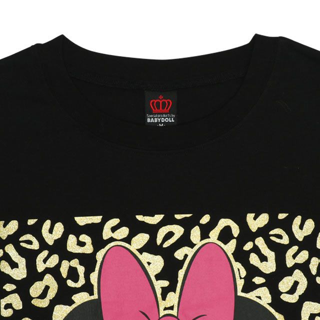 【ベビードール】ミッキー 親子お揃い ヒョウ柄キャラクター Tシャツ 0581A / 大人 ユニセックス 男女兼用 リンクコーデ ペアルック 親子コーデ トップス 半袖 天竺素材 一部ラメプリント