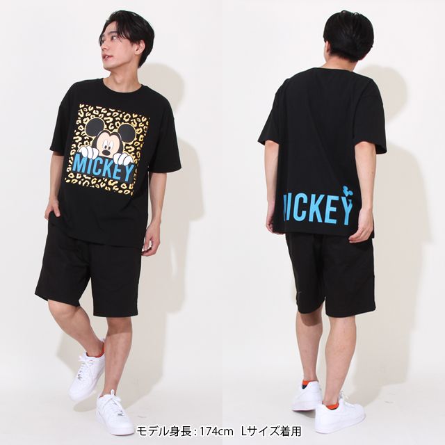 【ベビードール】ミッキー 親子お揃い ヒョウ柄キャラクター Tシャツ 0581A / 大人 ユニセックス 男女兼用 リンクコーデ ペアルック 親子コーデ トップス 半袖 天竺素材 一部ラメプリント