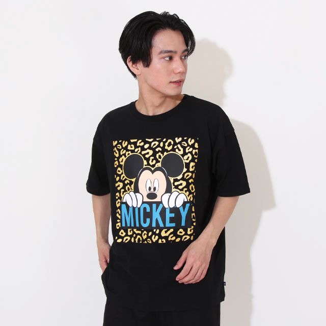 【ベビードール】ミッキー 親子お揃い ヒョウ柄キャラクター Tシャツ 0581A / 大人 ユニセックス 男女兼用 リンクコーデ ペアルック 親子コーデ トップス 半袖 天竺素材 一部ラメプリント