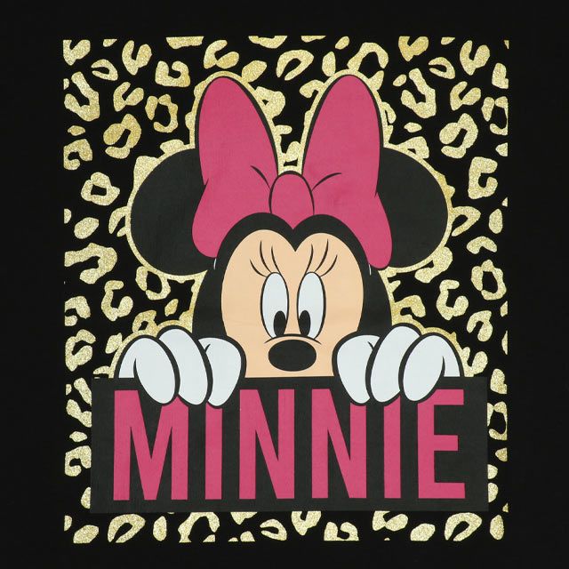 【ベビードール】ミニー 親子お揃い ヒョウ柄キャラクター Tシャツ 0581A / 大人 ユニセックス 男女兼用 リンクコーデ ペアルック 親子コーデ トップス 半袖 天竺素材 一部ラメプリント