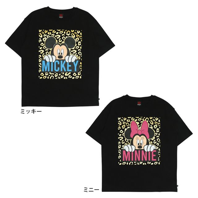 【ベビードール】ミニー 親子お揃い ヒョウ柄キャラクター Tシャツ 0581A / 大人 ユニセックス 男女兼用 リンクコーデ ペアルック 親子コーデ トップス 半袖 天竺素材 一部ラメプリント