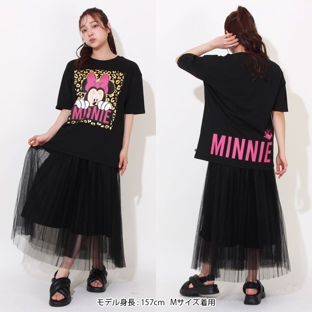 【ベビードール】ミニー 親子お揃い ヒョウ柄キャラクター Tシャツ 0581A / 大人 ユニセックス 男女兼用 リンクコーデ ペアルック 親子コーデ トップス 半袖 天竺素材 一部ラメプリント