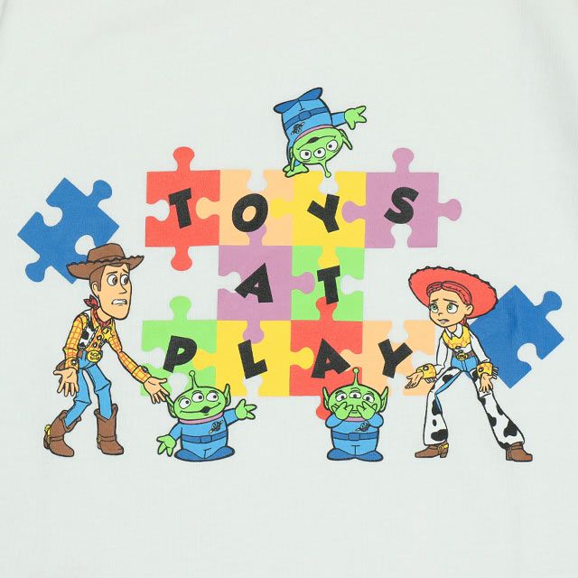 【ベビードール】親子お揃い トイ・ストーリー パズルキャラクターTシャツ 0623K / ウッディ ジェシー リトルグリーンメン ベビーサイズ キッズ リンクコーデ ペアルック 親子コーデ トップス 半袖 クルーネック カットソー 天竺素材